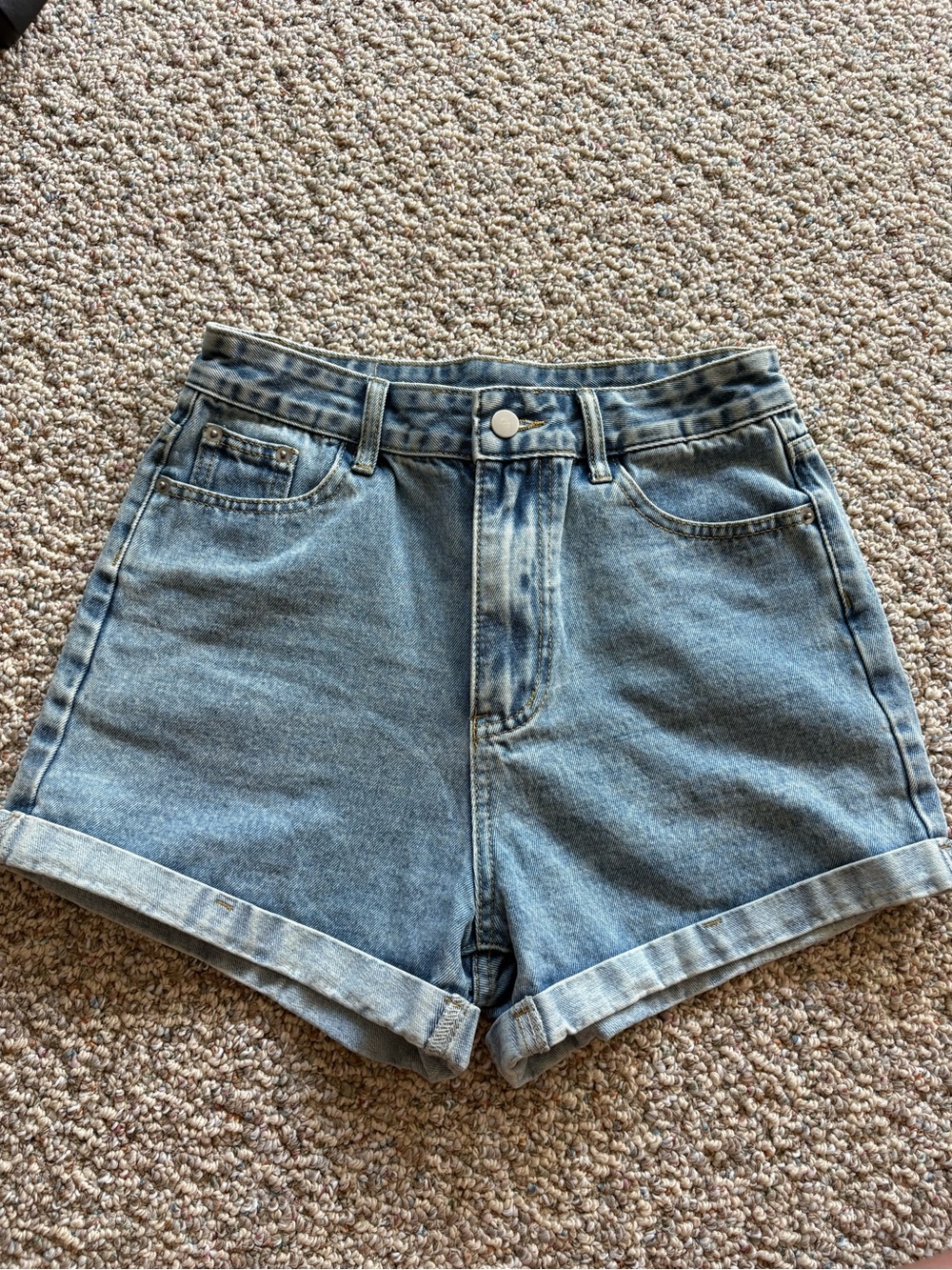 SHEIN Light Blue High-Rise Rolled Hem Denim Shorts